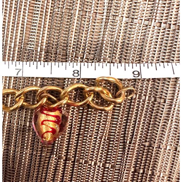 Murano Glass Dangle Charm Bracelet Chain Chunky Gold tone Retro Jewelry - Picture 4 of 9